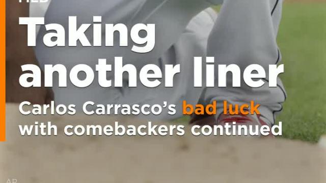 Indians pitcher Carlos Carrasco's terrible luck with comebackers continued on Saturday