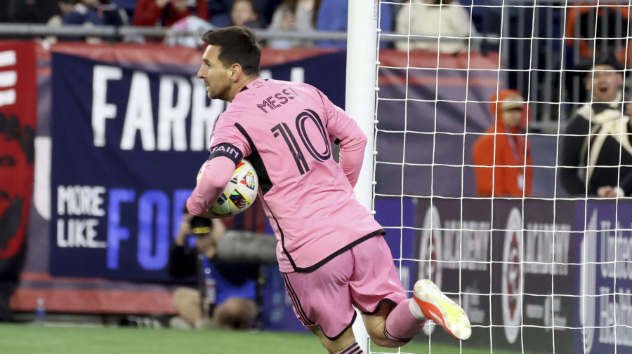 Associated Press - Inter Miami forward Lionel Messi (10) retrieves the ball from the net after scoring in the first half of an MLS soccer match against the New England Revolution, Saturday, April 27, 2024, in Foxborough, Mass. (AP Photo/Mark Stockwell)