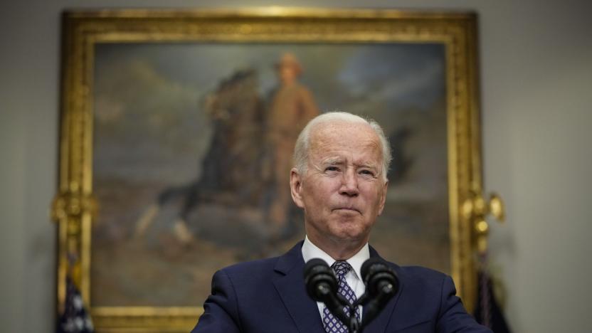 WASHINGTON, DC - AUGUST 24: U.S. President Joe Biden speaks about the situation in Afghanistan in the Roosevelt Room of the White House on August 24, 2021 in Washington, DC. Biden discussed the ongoing evacuations in Afghanistan, saying the U.S. has evacuated over 70,000 people from the country. (Photo by Drew Angerer/Getty Images)