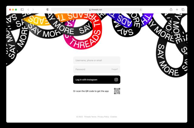 A Threads login page in a browser.
