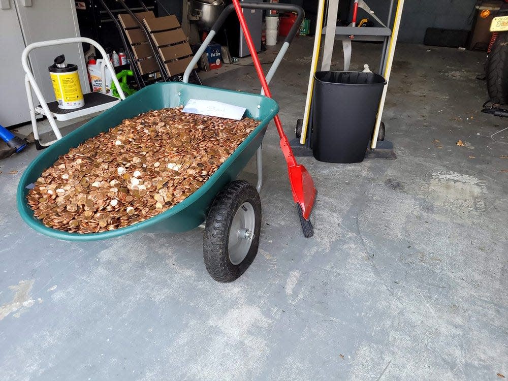 90,000 oily cents poured into the Georgia man’s garage as a final paycheck from the former employer