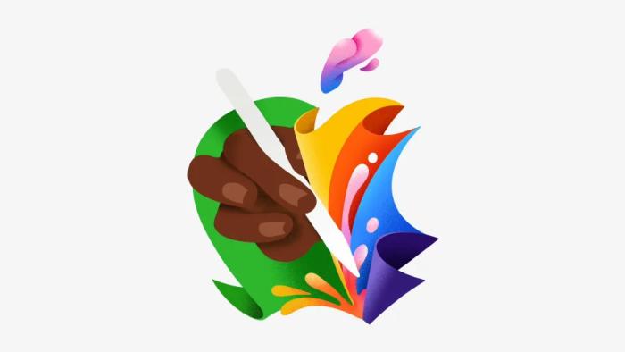 The illustration for Apple's Let Loose event showing a colorful interpretation of the Apple logo and an Apple Pencil