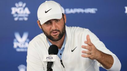 Associated Press - Scottie Scheffler speaks during a news conference at after the second round of the PGA Championship golf tournament at the Valhalla Golf Club, Friday, May 17, 2024, in Louisville, Ky. (AP Photo/Matt York)