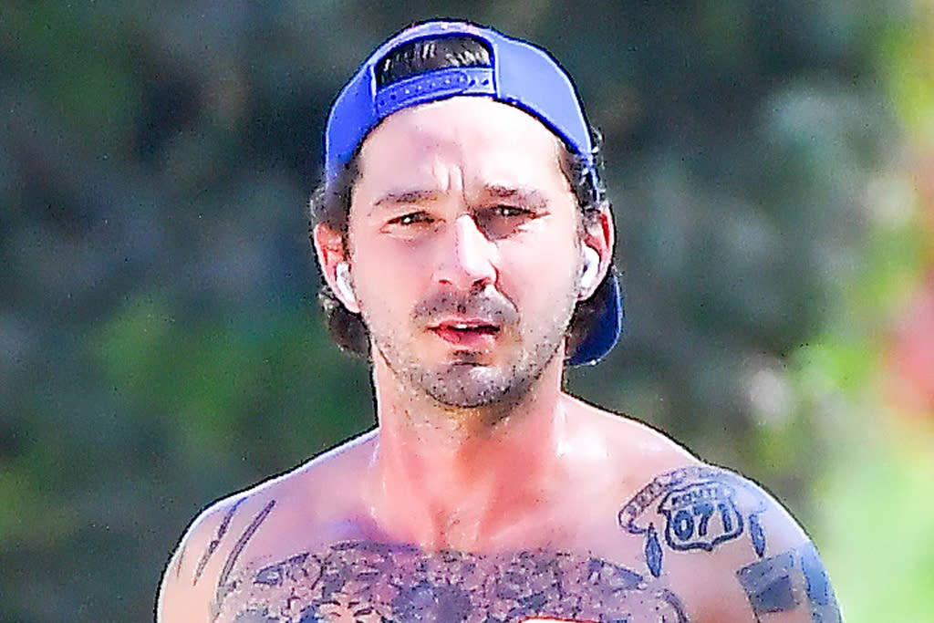 Shia LaBeouf Shows Off His Tattoos on a Run in Nike Leggings & Sleek Kicks