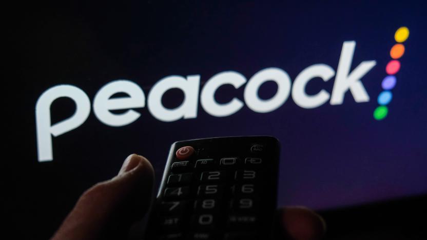 TV remote control is seen with Peacock logo displayed on a screen in this illustration photo taken in Krakow, Poland on February 6, 2022. (Photo by Jakub Porzycki/NurPhoto via Getty Images)