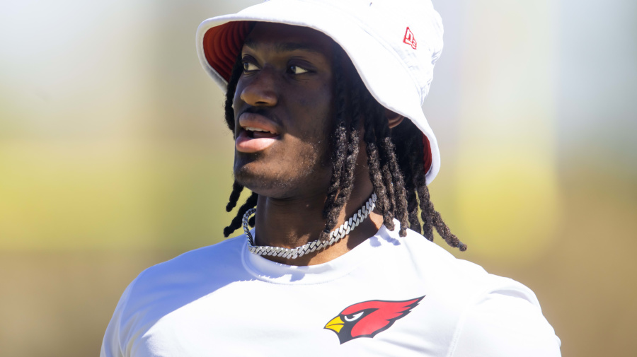 Reuters - May 10, 2024; Tempe, AZ, USA; Arizona Cardinals wide receiver Marvin Harrison Jr. (18) during rookie minicamp at the teams Tempe Training Facility. Mandatory Credit: Mark J. Rebilas-USA TODAY Sports