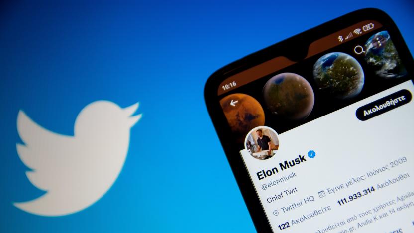 In this photo illustration Elon Musk Twitter seen displayed on a smartphone screen with Twitter logo in the background in Athens, Greece on October 30, 2022. Elon Musk begins his Twitter ownership with firings. (Photo by Nikolas Kokovlis/NurPhoto via Getty Images)