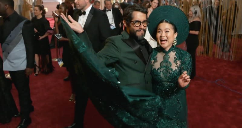 Vietnamese American actor Kelly Marie Tran arrives to the Oscars wearing a green..