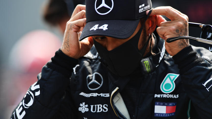 MONZA, ITALY - SEPTEMBER 06: Lewis Hamilton of Great Britain and Mercedes GP looks on during the F1 Grand Prix of Italy at Autodromo di Monza on September 06, 2020 in Monza, Italy. (Photo by Mario Renzi - Formula 1/Formula 1 via Getty Images)