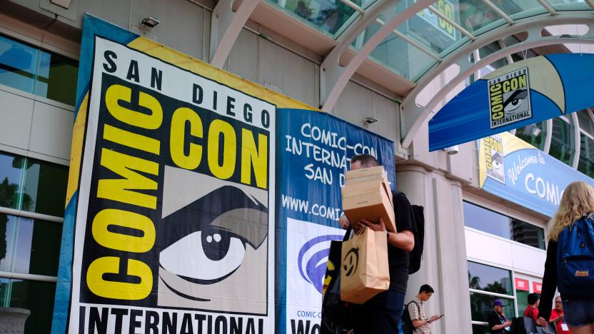 People walk in front of the Convention Center during Comic Con in San Diego, California on July 17, 2019. (Photo by Chris Delmas / AFP)        (Photo credit should read CHRIS DELMAS/AFP via Getty Images)