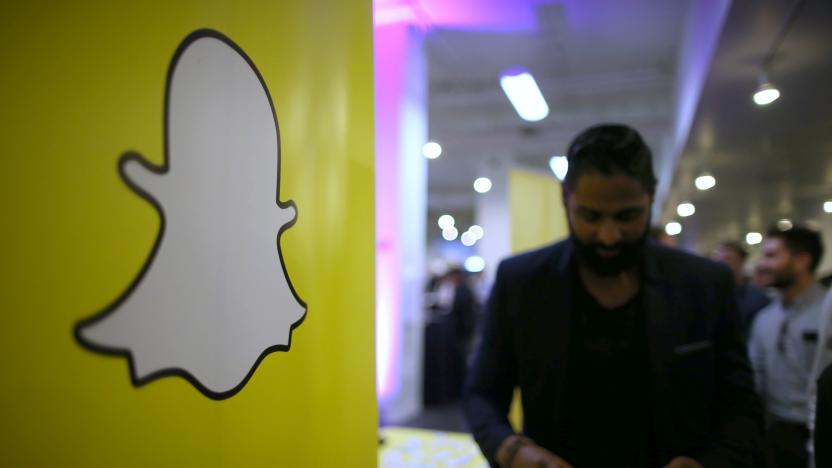 The logo of messaging app Snapchat is seen at a booth at TechFair LA, a technology job fair, in Los Angeles, California, U.S., January 26, 2017. REUTERS/Lucy Nicholson