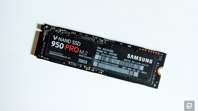 The Samsung 950 Pro NVMe V-Nand SSD seen photographed against a white background.