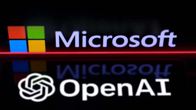 The OpenAI logo is being displayed on a smartphone, with the Microsoft logo visible on the screen in the background, in this photo illustration taken in Brussels, Belgium, on January 6, 2024. (Photo by Jonathan Raa/NurPhoto via Getty Images)