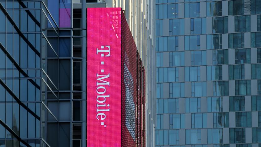 A T-Mobile logo is advertised on a building sign in Los Angeles, California, U.S., May 11, 2017. REUTERS/Mike Blake