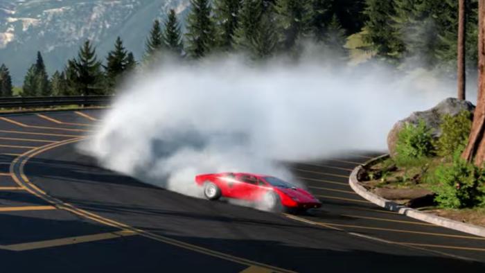 A drifting car in Gran Turismo. 