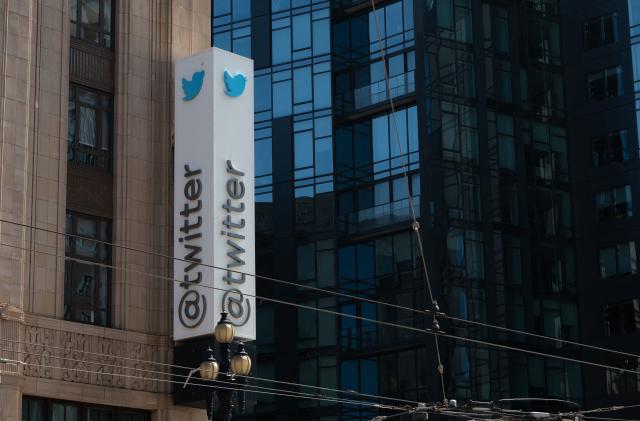 The Twitter logo is seen at their headquarters on April 26, 2022 in downtown San Francisco, California. - Billionaire Elon Musk is capturing a social media prize with his deal to buy Twitter, which has become a global stage for companies, activists, celebrities, politicians and more. (Photo by Amy Osborne / AFP) (Photo by AMY OSBORNE/AFP via Getty Images)