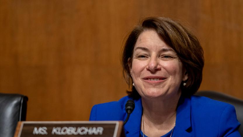 U.S. Sen. Amy Klobuchar (D-MN) speaks during a Judiciary Subcommittee on Competition Policy, Antitrust, and Consumer Rights in a hearing to examine big data, focusing on implications for competition and consumers, on Capitol Hill in Washington, U.S., September 21, 2021. Ken Cedeno/Pool via REUTERS