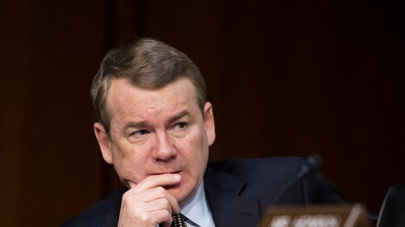 UNITED STATES - MARCH 10: Sen. Michael Bennet, D-Colo., listens during the Senate Select Intelligence Committee hearing on "Worldwide Threats" on Thursday, March 10, 2022. (Bill Clark/CQ-Roll Call, Inc via Getty Images)