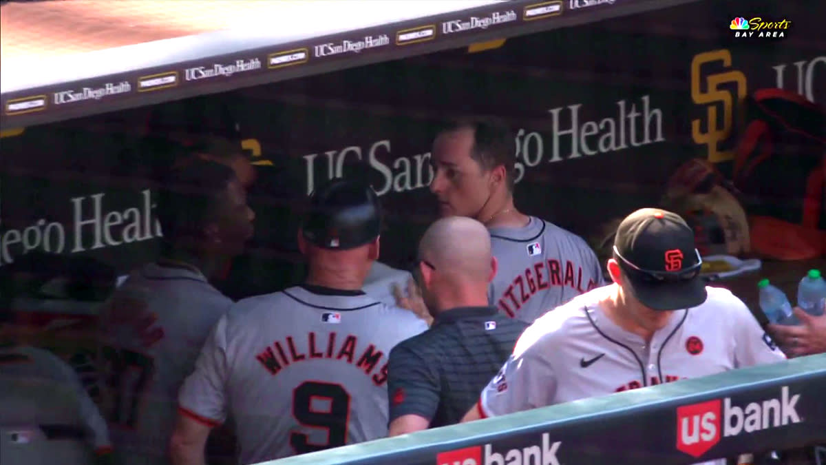 Watch Luciano, Fitzgerald get separated in dugout after misplay