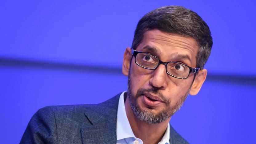 Alphabet CEO Sundar Pichai speaks during a session at the World Economic Forum (WEF) annual meeting in Davos, on January 22, 2020. (Photo by Fabrice COFFRINI / AFP) (Photo by FABRICE COFFRINI/AFP via Getty Images)