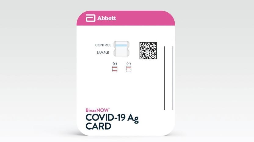 Abbott's Binax COVID-19 Ag Card is highly portable, about the size of a credit card, and doesn't require added equipment.