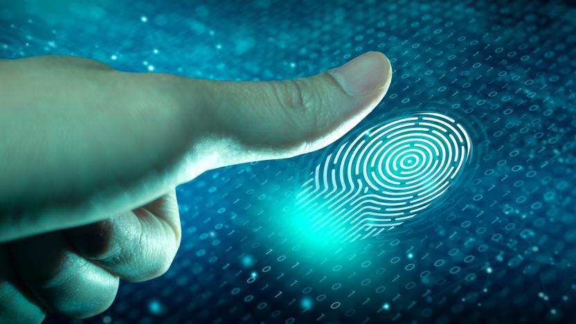 Businessman using fingerprint scan. Fingerprint scan provides access with biometrics identification on the digital convergence. Technology, Security and identification concept.