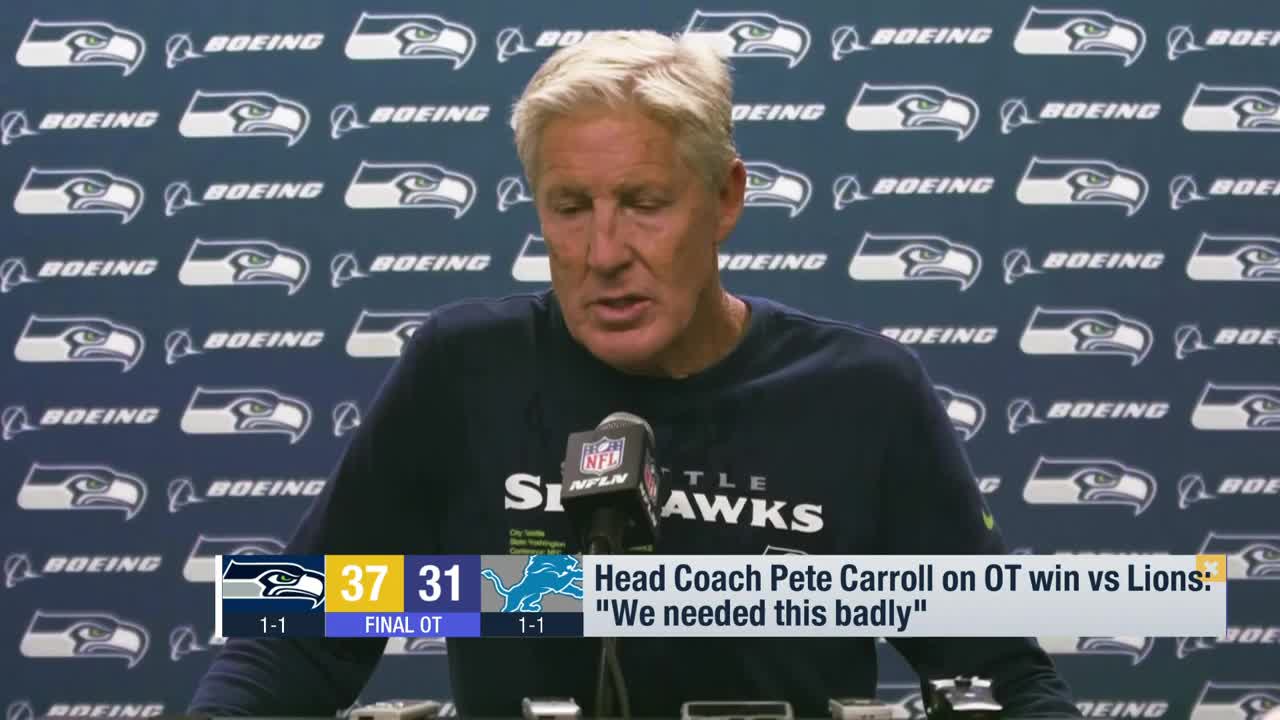 Head coach Pete Carroll of the Seattle Seahawks reacts after a