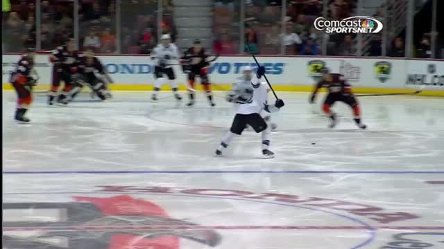 Dan Boyle blasts one past Hiller on the PP