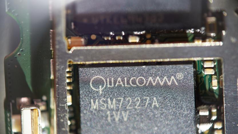 Saransk, Russia - December 16, 2019: A Qualcomm Snapdragon MSM7227A SoC on smartphone circuit board.