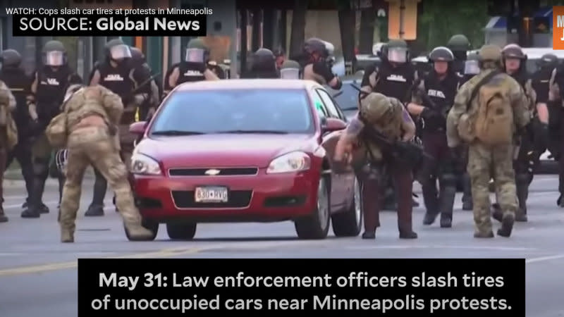 Police slash Minneapolis protesters' car tires in video