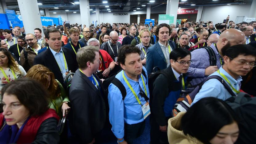 A crowd makes their way through the showroom floor at the 2017 Consumer Electronics Show in Las Vegas, Nevada, on January 5, 2017.  / AFP / Frederic J. BROWN        (Photo credit should read FREDERIC J. BROWN/AFP via Getty Images)