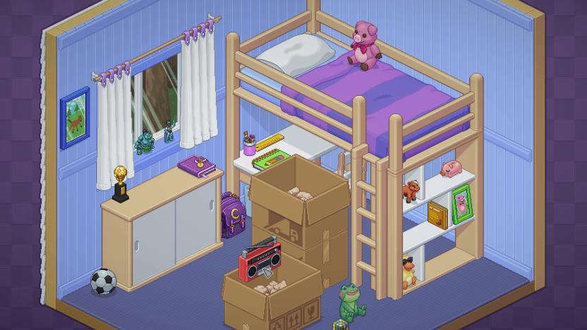 Unpacking screenshot, showing a bedroom with a bunk bed. 