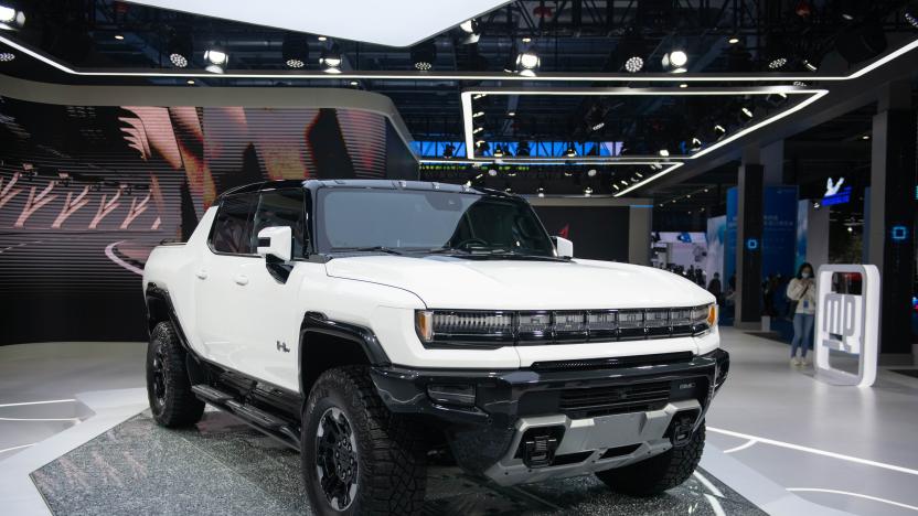 Photo taken on Nov. 7, 2021 shows a Hummer electric pickup truck displayed at the Automobile Exhibition Area of the 4th China International Import Expo CIIE in east China's Shanghai. (Photo by Meng Tao/Xinhua via Getty Images)