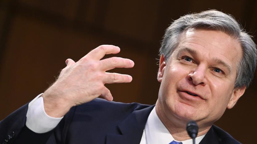 FBI Director Christopher Wray testifies before the Senate Judiciary Committee on the January 6th insurrection, in the Hart Senate Office Building on Capitol Hill in Washington, DC, U.S. March 2, 2021. Mandel Ngan/Pool via REUTERS