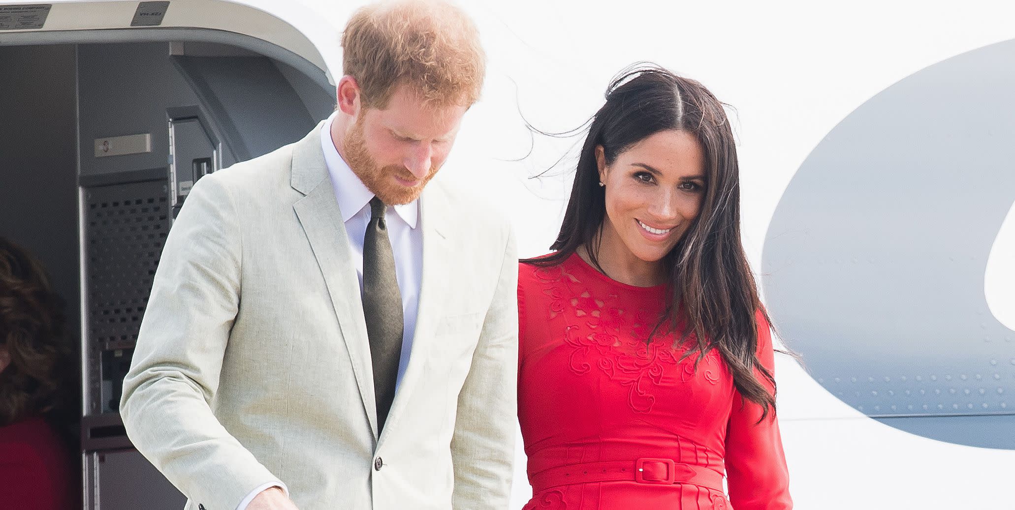 meghan markle red self portrait dress