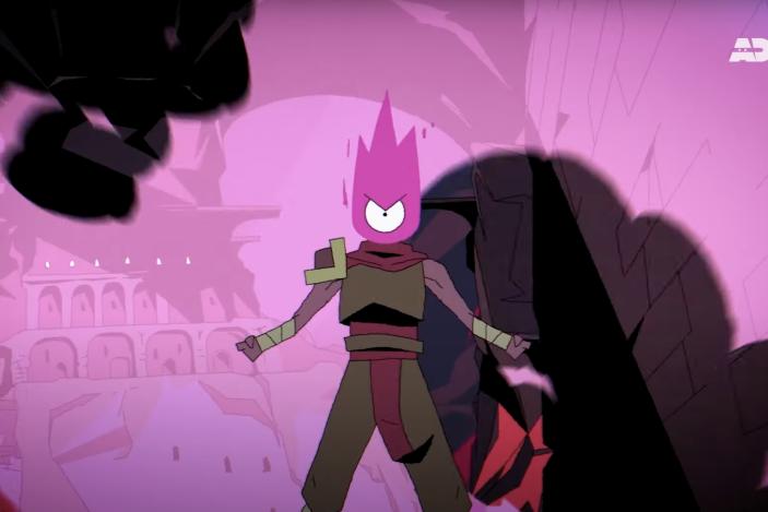 A still from the upcoming animated series Dead Cells: Immortalis, showing the protagonist with a purple flame for a head and one eye