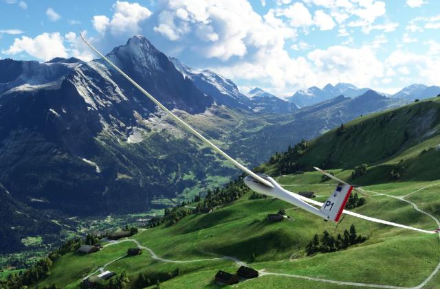 A glider in Microsoft Flight Simulator