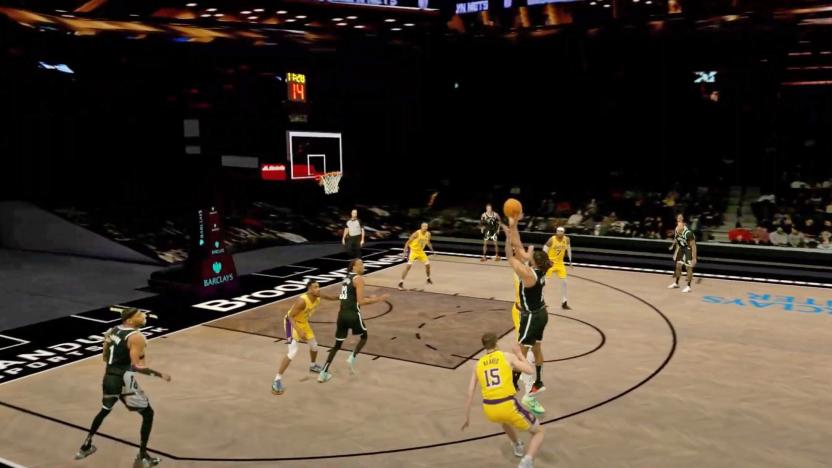 ESPN will broadcast NBA action tonight with game-like volumetric video, as shown in this example of on-the-court play.