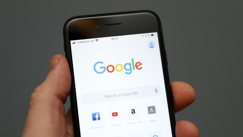 A person holds an iphone showing the app for Google chrome search engine. PA Photo. Picture date: Friday January 3, 2020. Photo credit should read: Andrew Matthews/PA Wire (Photo by Andrew Matthews/PA Images via Getty Images)