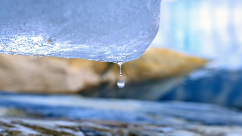 Water drips from a section of the melting Grinnell Glacier in Glacier National Park, Montana, on October 19, 2023. (Photo by JOSH EDELSON / AFP) (Photo by JOSH EDELSON/AFP via Getty Images)