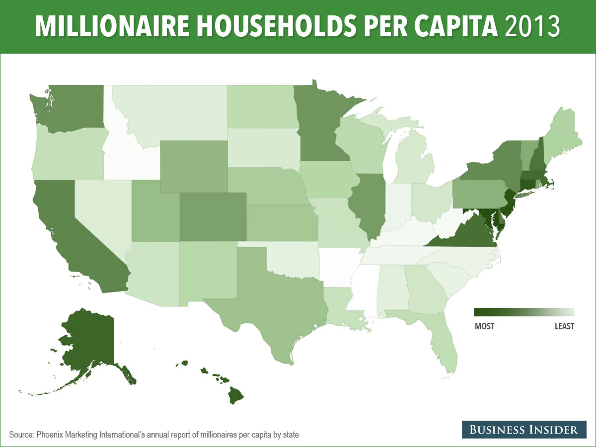 MAP Here's Which States Have The Most Millionaires Per Capita
