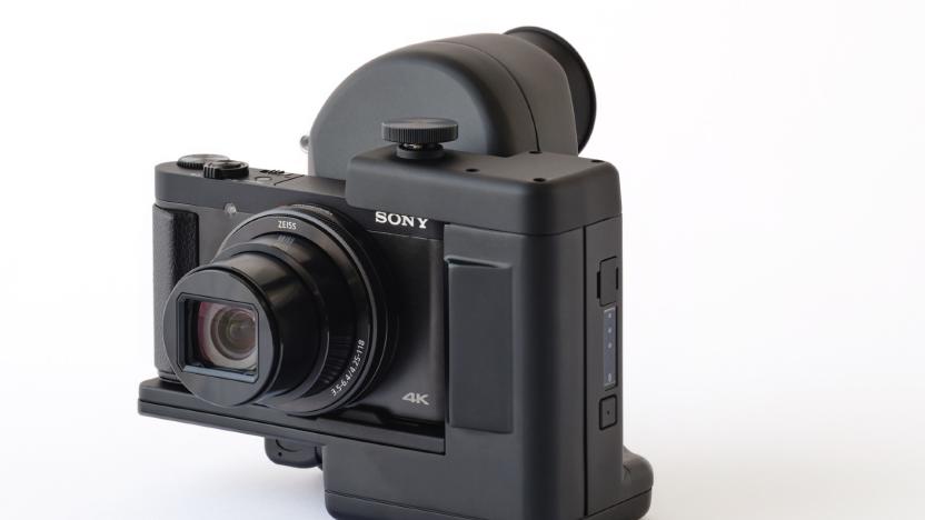 A closeup of the DSC-HX99 RNV, a kit that consists of a Sony HX99 point-and-shoot camera and QD Laser retinal viewfinder. 