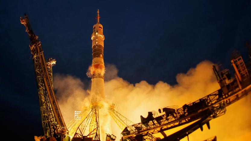 The Soyuz MS-15 spacecraft carrying the crew formed of Jessica Meir of the U.S., Oleg Skripochka of Russia and Hazzaa Ali Almansoori of United Arab Emirates blasts off to the International Space Station (ISS) from the launchpad at the Baikonur Cosmodrome, Kazakhstan September 25, 2019.  REUTERS/Shamil Zhumatov     TPX IMAGES OF THE DAY