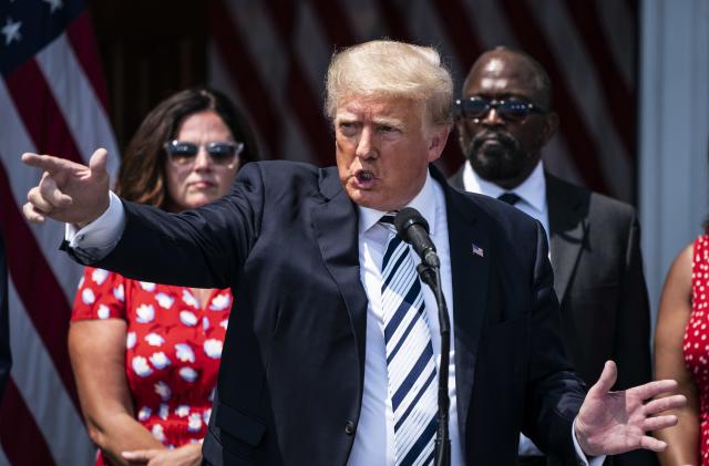 BEDMINSTER, NJ - JULY 7: Former President Donald J. Trump speaks about filing a class-action lawsuits targeting Facebook, Google and Twitter and their CEOs, escalating his long-running battle with the companies following their suspensions of his accounts, during a press conference at the Trump National Golf Club on Wednesday, July 07, 2021 in Bedminster, NJ. (Photo by Jabin Botsford/The Washington Post via Getty Images)