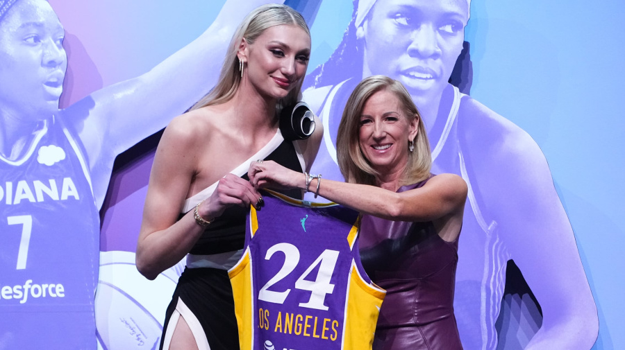 Getty Images - Cameron Brink and Cathy Engelbert at the WNBA Draft 2024 held at the Brooklyn Academy of Music on April 15, 2024 in New York City. (Photo by John Nacion/Sportico via Getty Images)