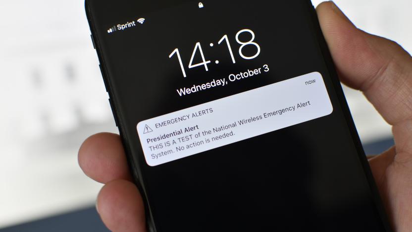 Presidential alert is displayed on the screen of an iPhone as a Wireless Emergency Alert (WEA) system is 
Is conducted in a nationwide test, in the United States on October 3, 2018. (Photo by Bastiaan Slabbers/NurPhoto via Getty Images)