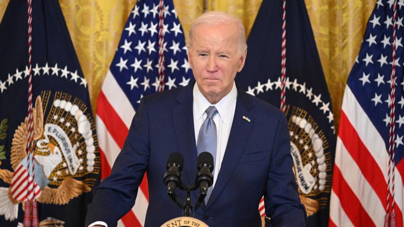 US President Joe Biden pauses during his speech to a bipartisan group of governors in the East Room of the White House in Washington, DC, during the National Governors Association Winter Meeting, on February 23, 2024. (Photo by SAUL LOEB / AFP) (Photo by SAUL LOEB/AFP via Getty Images)