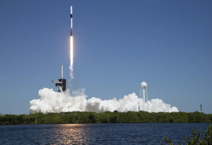 CAPE CANAVERAL, FL - APRIL 8: In this NASA handout, A SpaceX Falcon 9 rocket lifts off from launch complex 39A carrying the Crew Dragon spacecraft on a commercial mission managed by Axion Space at Kennedy Space Center April 8, 2022 in Cape Canaveral, Florida. The first fully private crew on an 10-day mission to the International Space Station is commanded by former NASA astronaut Michael Lopez-Alegria ,who works for Axiom, paying passengers Larry Connor, Pilot, Mark Pathy and Eytan Sibbe. (Photo by Joel Kowsky/NASA via Getty Images)