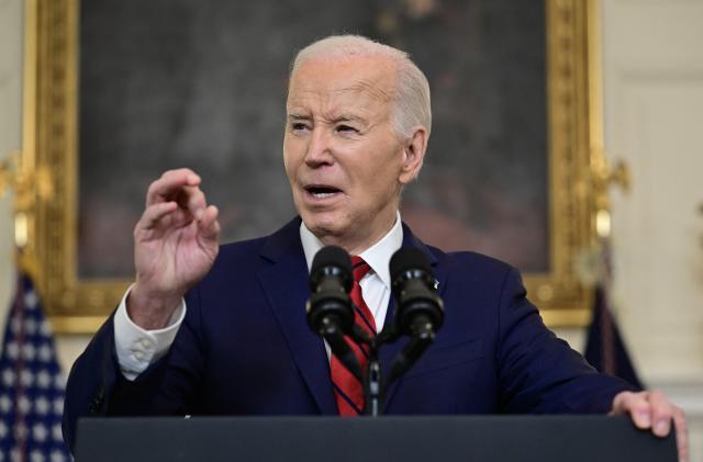 US President Joe Biden speaks after signing the foreign aid bill at the White House in Washington, DC, on April 24, 2024. The $95 billion package of assistance to Ukraine, Israel and Taiwan also provides needed humanitarian assistance to Gaza, Sudan and Haiti, and a measure to ban TikTok in the US. (Photo by Jim WATSON / AFP) (Photo by JIM WATSON/AFP via Getty Images)