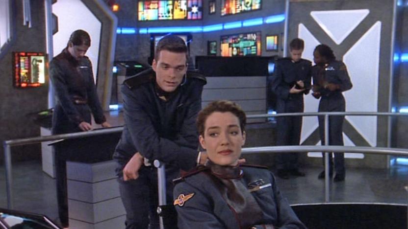 A still from the main deck of a ship from the TV show 'Babylon 5'.